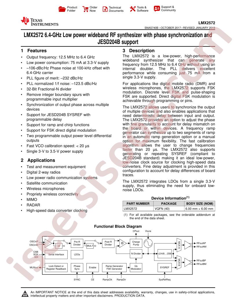 LMX2572 Datasheet