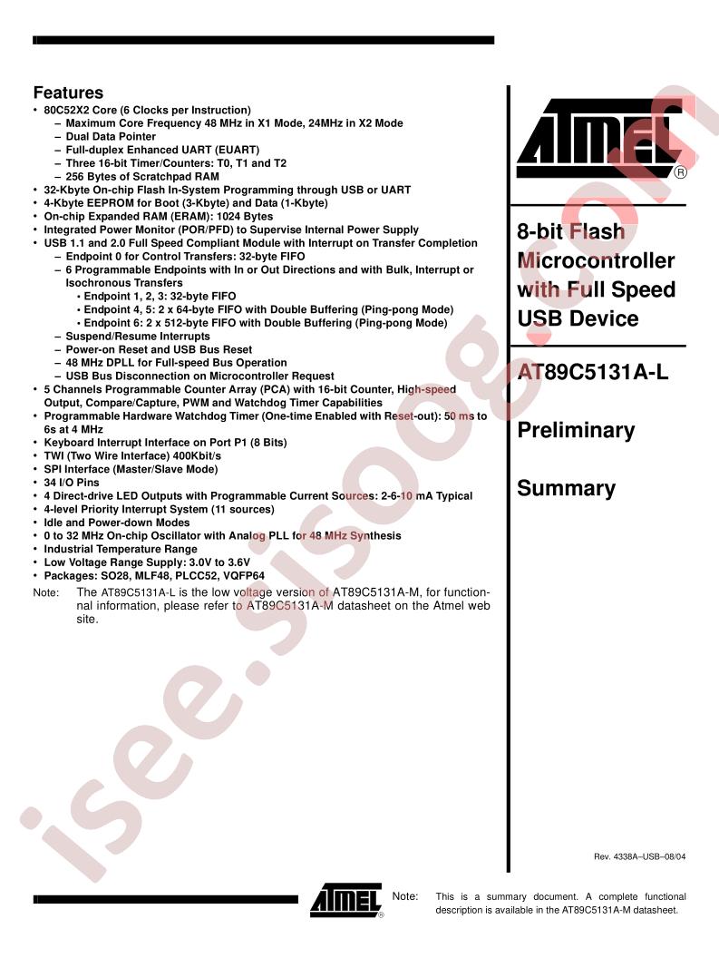 AT89C5131A-L Preliminary Summary