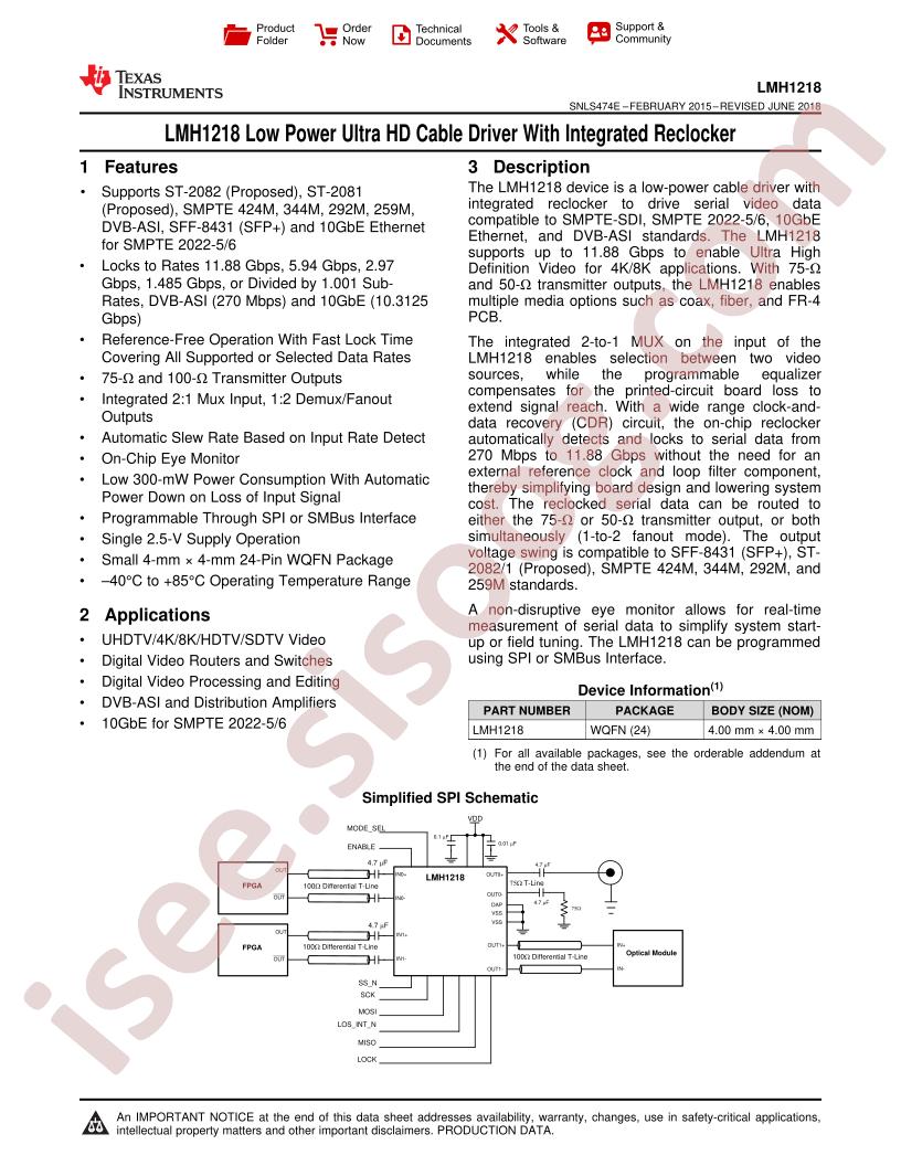 LMH1218 Datasheet