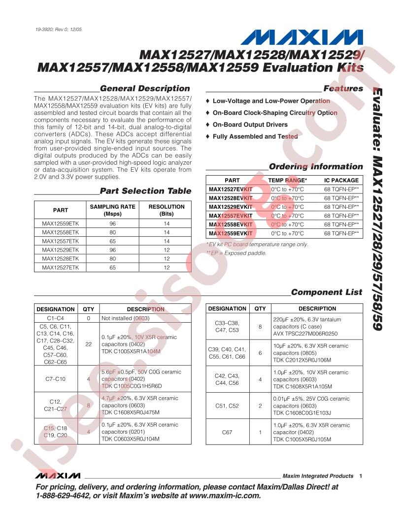 MAX12527-29, MAX1257-59 Evaluation Kits