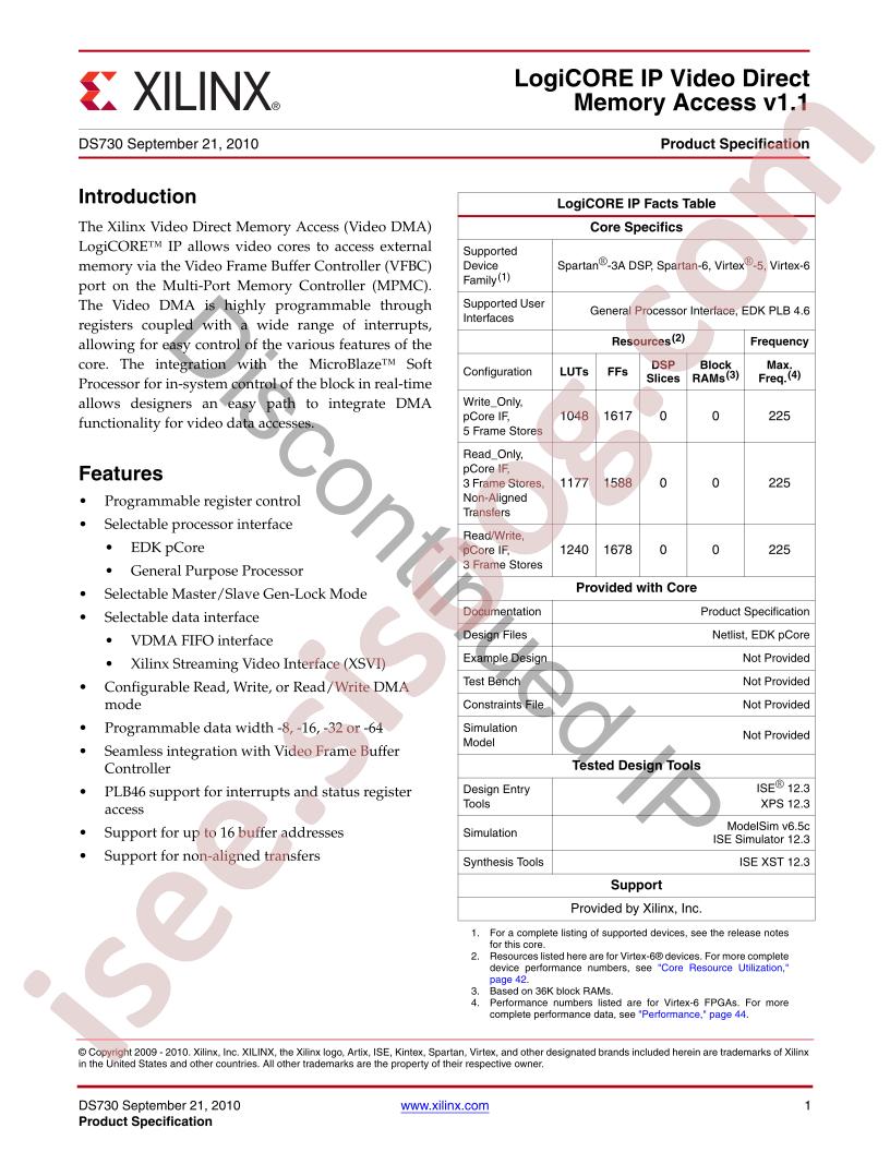 LogiCORE IP Video Direct Memory Access