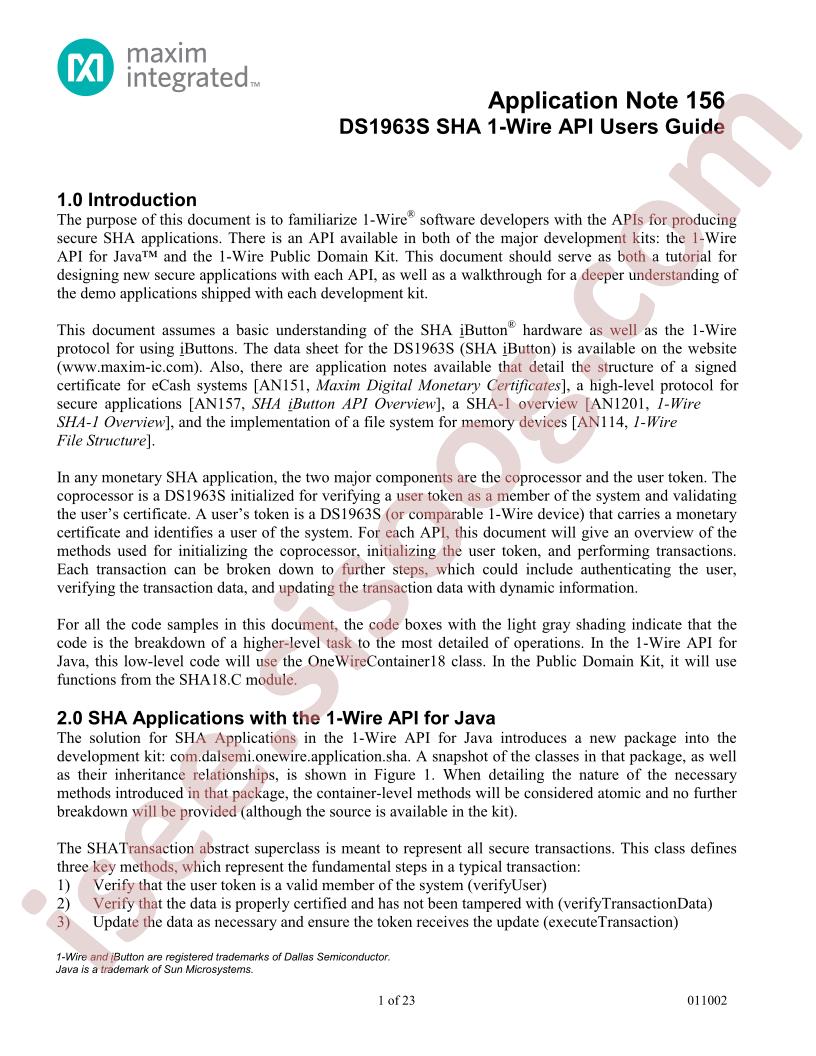 DS1963S SHA 1-Wire User Guide