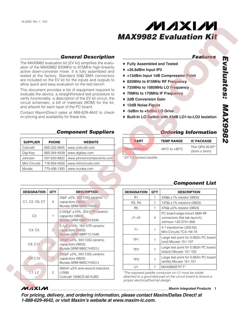 MAX9982 Eval Kit