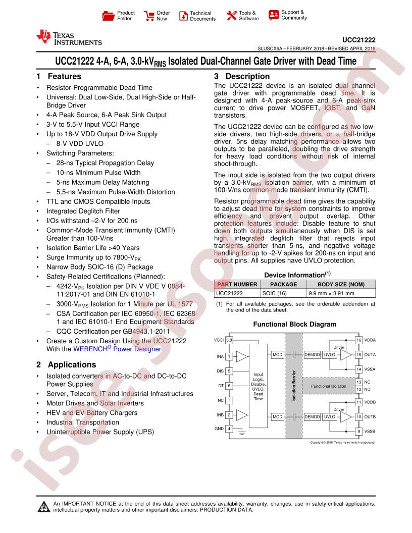 UCC21222 Datasheet