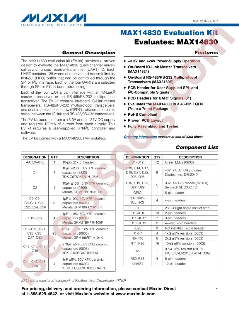 MAX14830 Evaluation Kit
