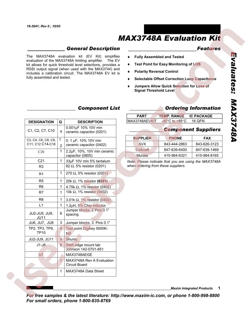 MAX3748A Eval Kit