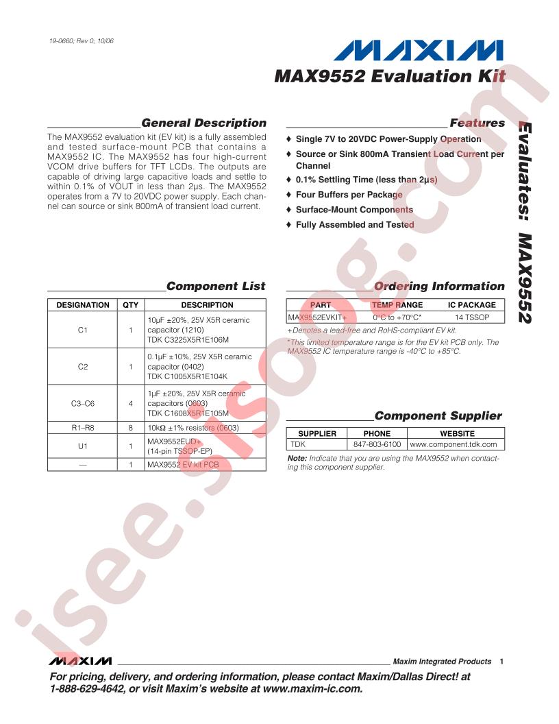 MAX9552 Eval Kit