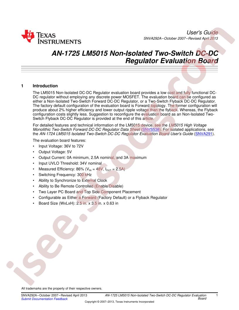 LM5015 Non-Isolated Eval Board AppNote