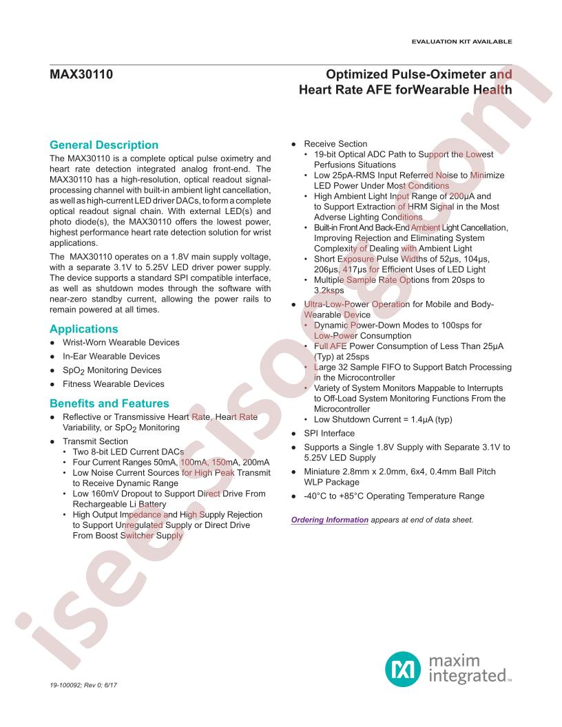MAX30110 Datasheet