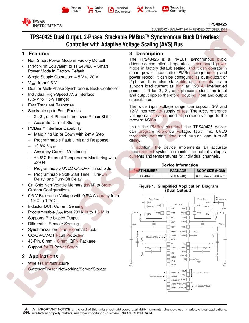 TPS40425 Datasheet
