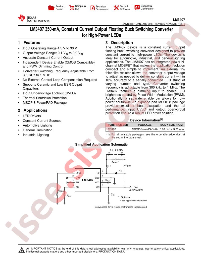 LM3407 Datasheet