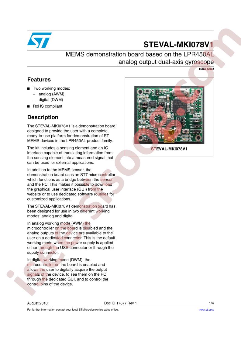 STEVAL-MKI078V1 Data Brief