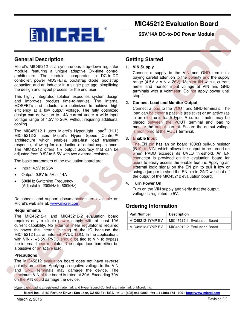 MIC45212 Eval Board User Guide