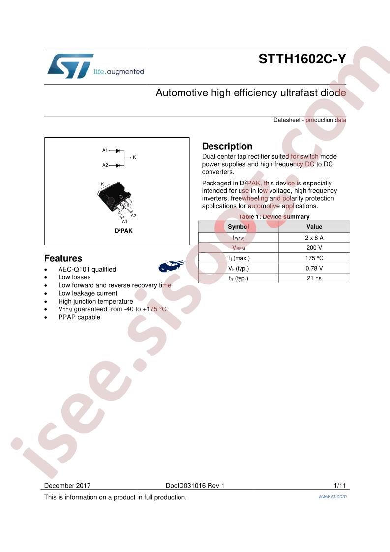 STTH1602C-Y Datasheet
