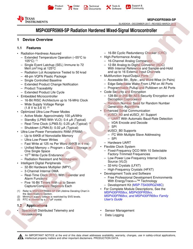 MSP430FR5969-SP Datasheet