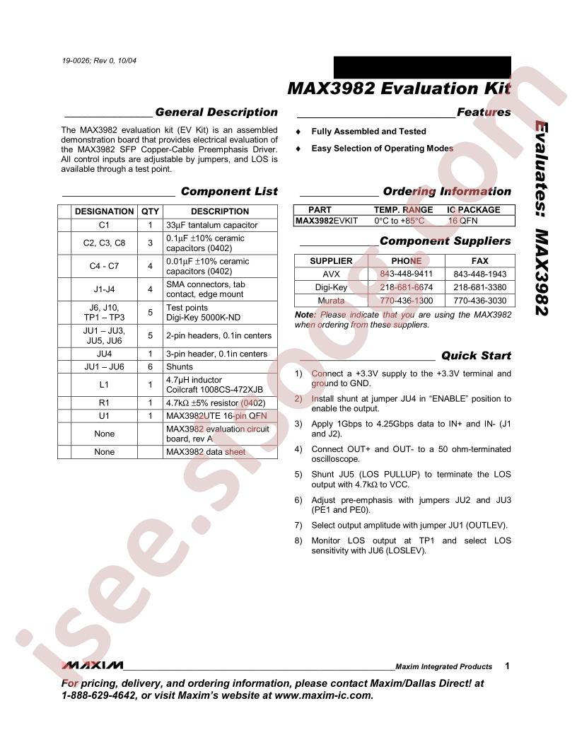 MAX3982 Evaluation Kit