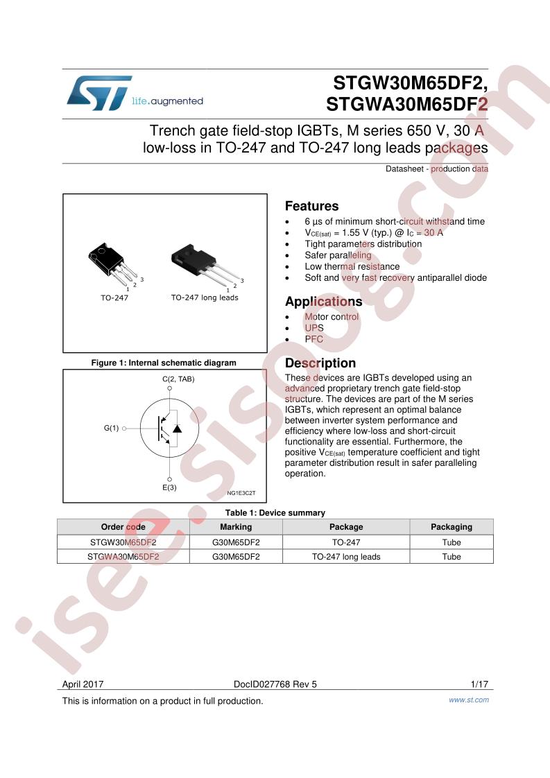 STGW(A)30M65DF2 Datasheet