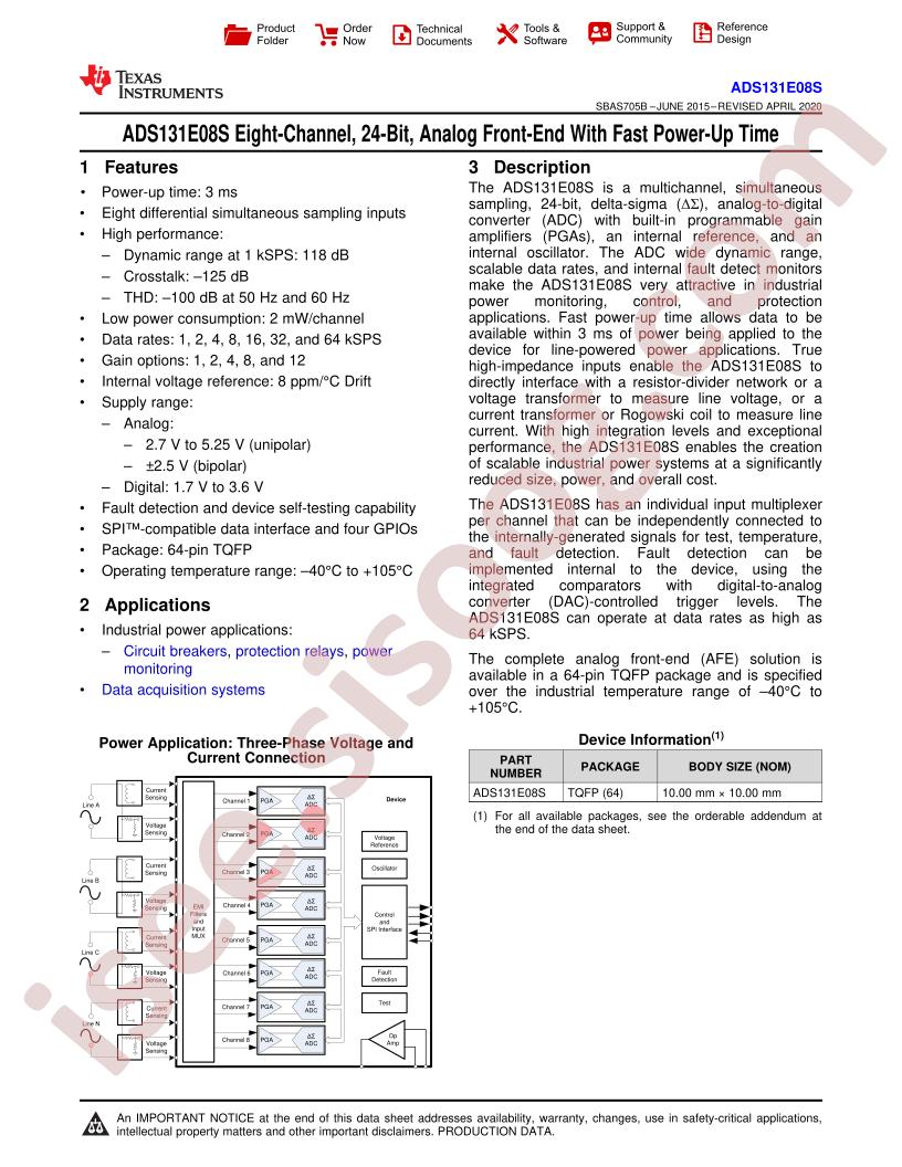 ADS131E08SPAG Datasheet