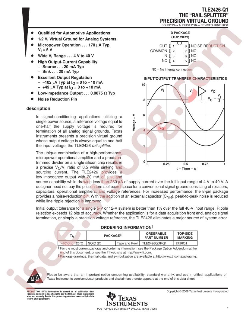 TLE2426-Q1 Datasheet