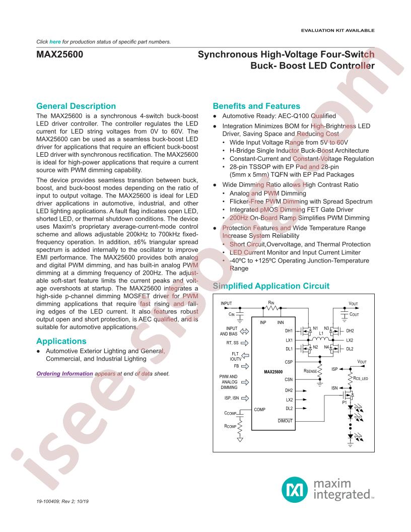 MAX25600 Datasheet