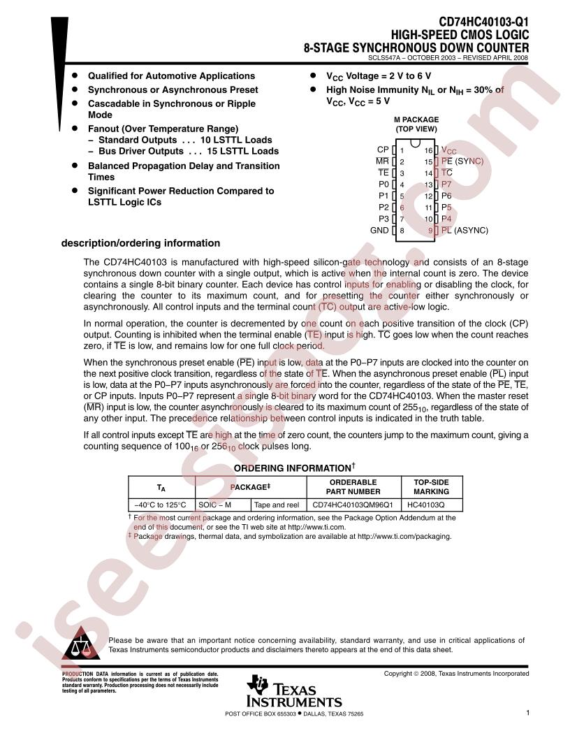 CD74HC40103-Q1