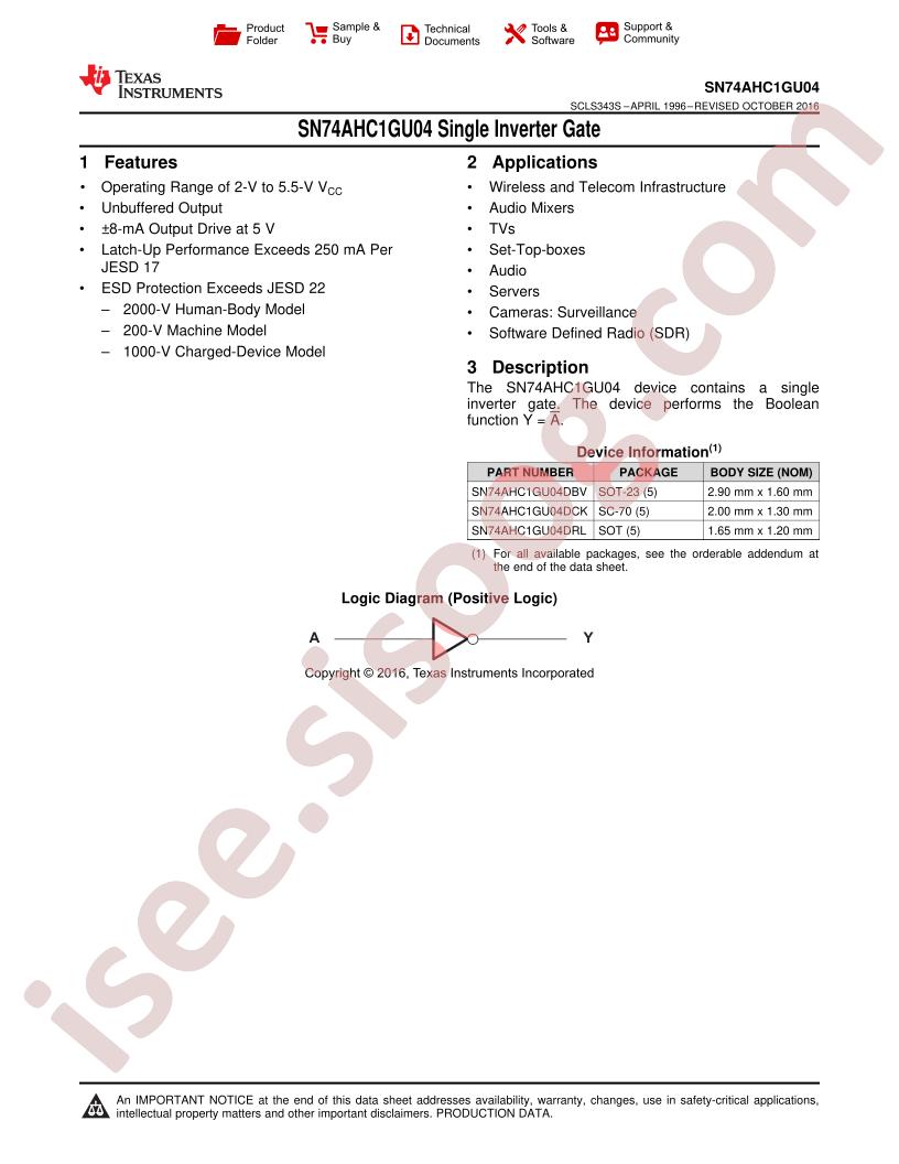 SN74AHC1GU04 Datasheet