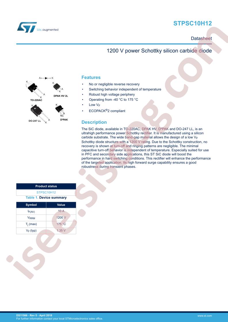 STPSC10H12 Datasheet