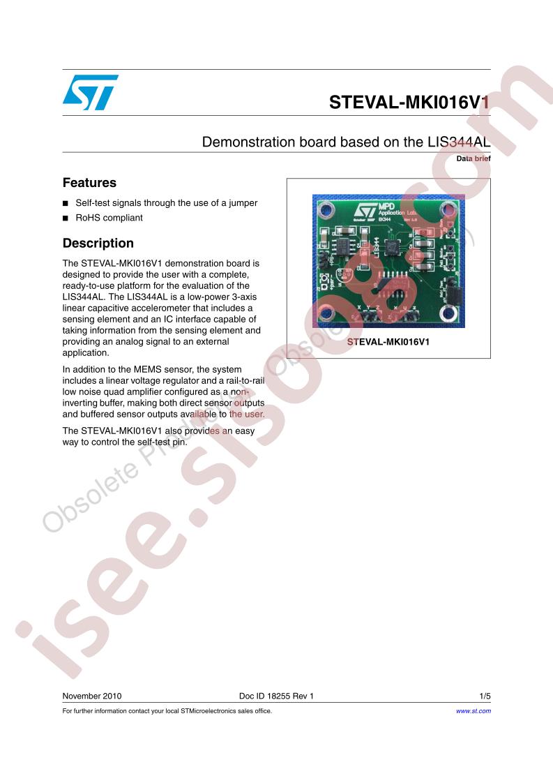 STEVAL-MKI016V1 Data Brief