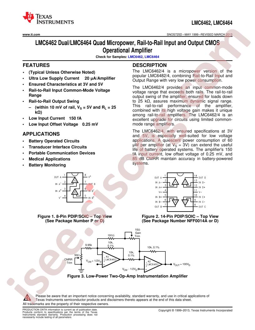 LMC6462, LMC6464 Datasheet