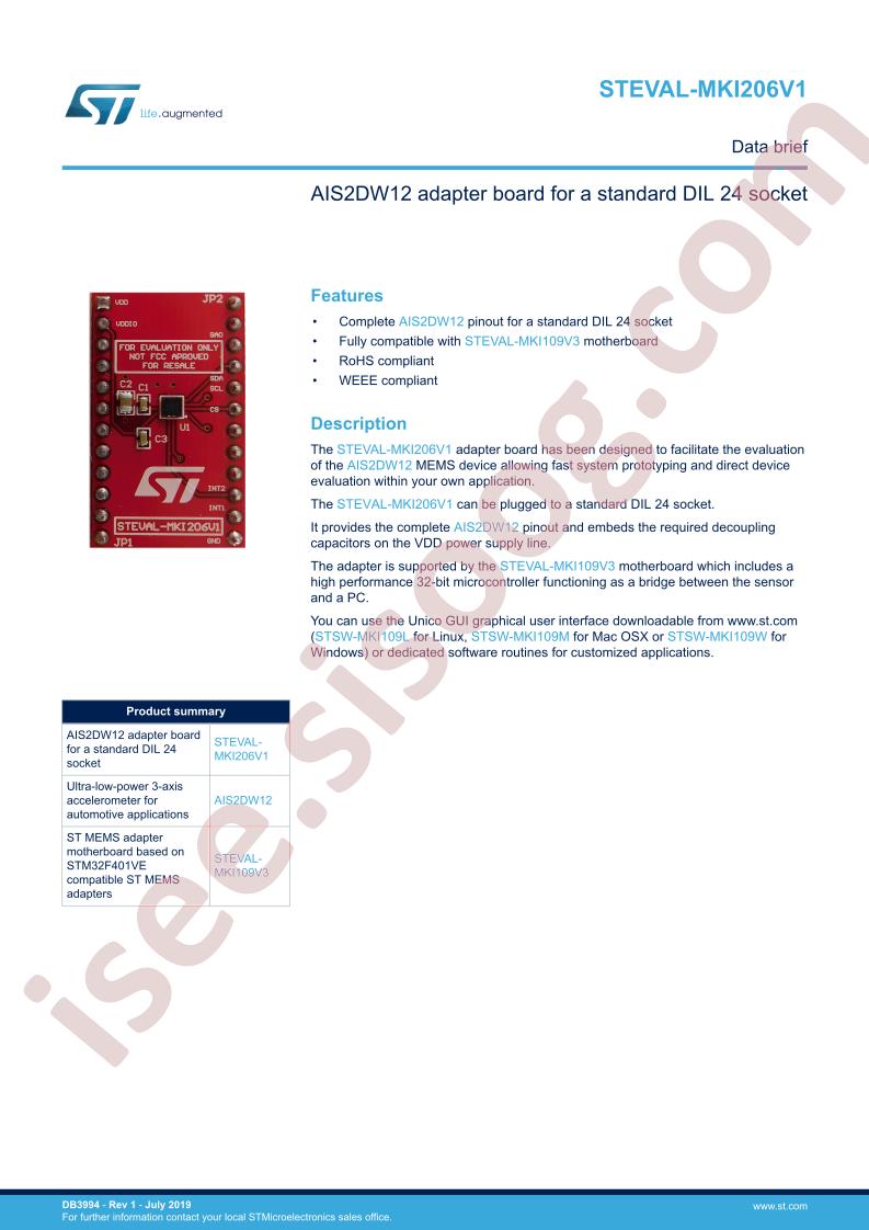 STEVAL-MKI206V1 Data Brief