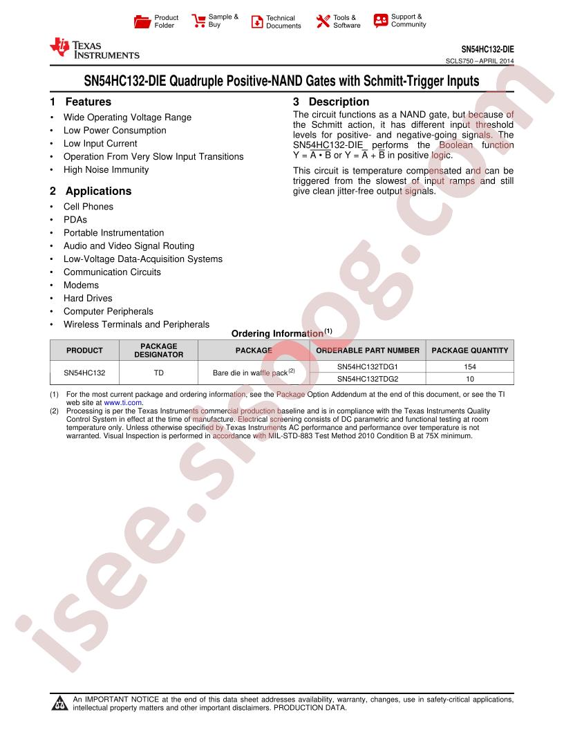 SN54HC132TDG1 Datasheet