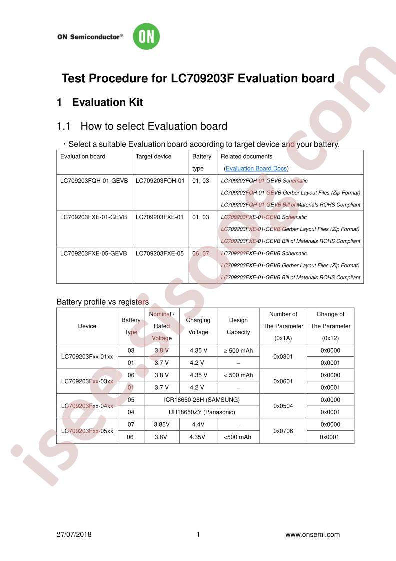 LC709203F Evaluation Board Test Procedure