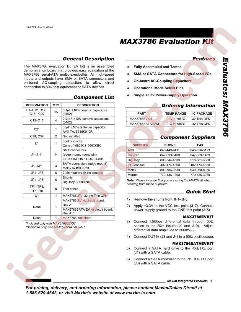 MAX3786 Eval Kit