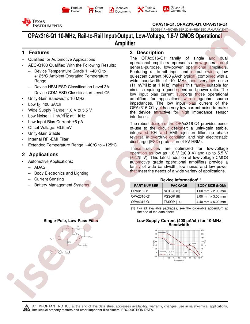 OPA316-Q1, 2316-Q1, 4316-Q1 Datasheet