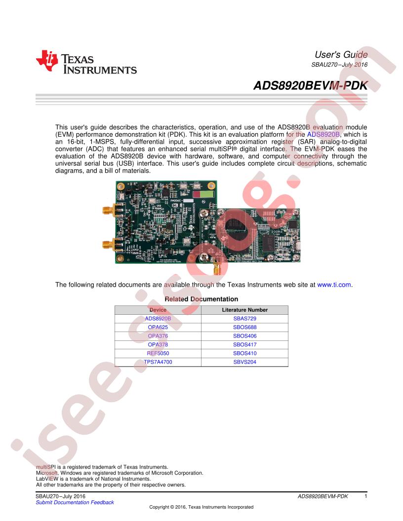 ADS8920BEVM-PDK User Guide