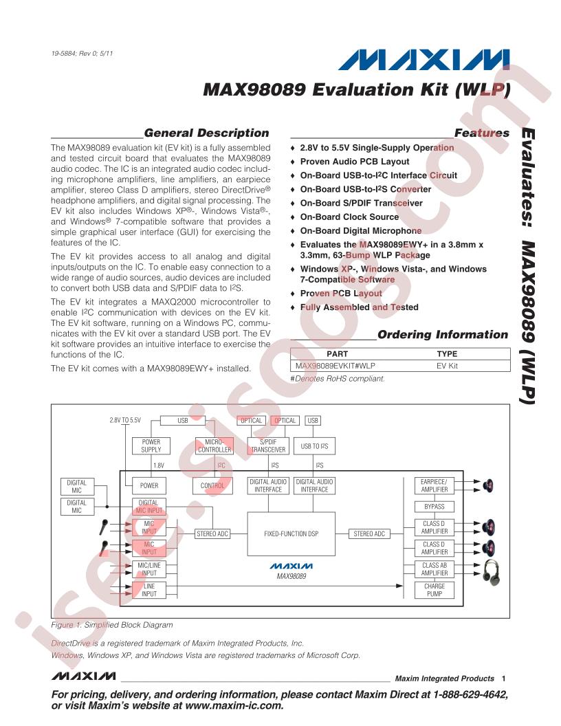 MAX98089-WLP Eval Kit