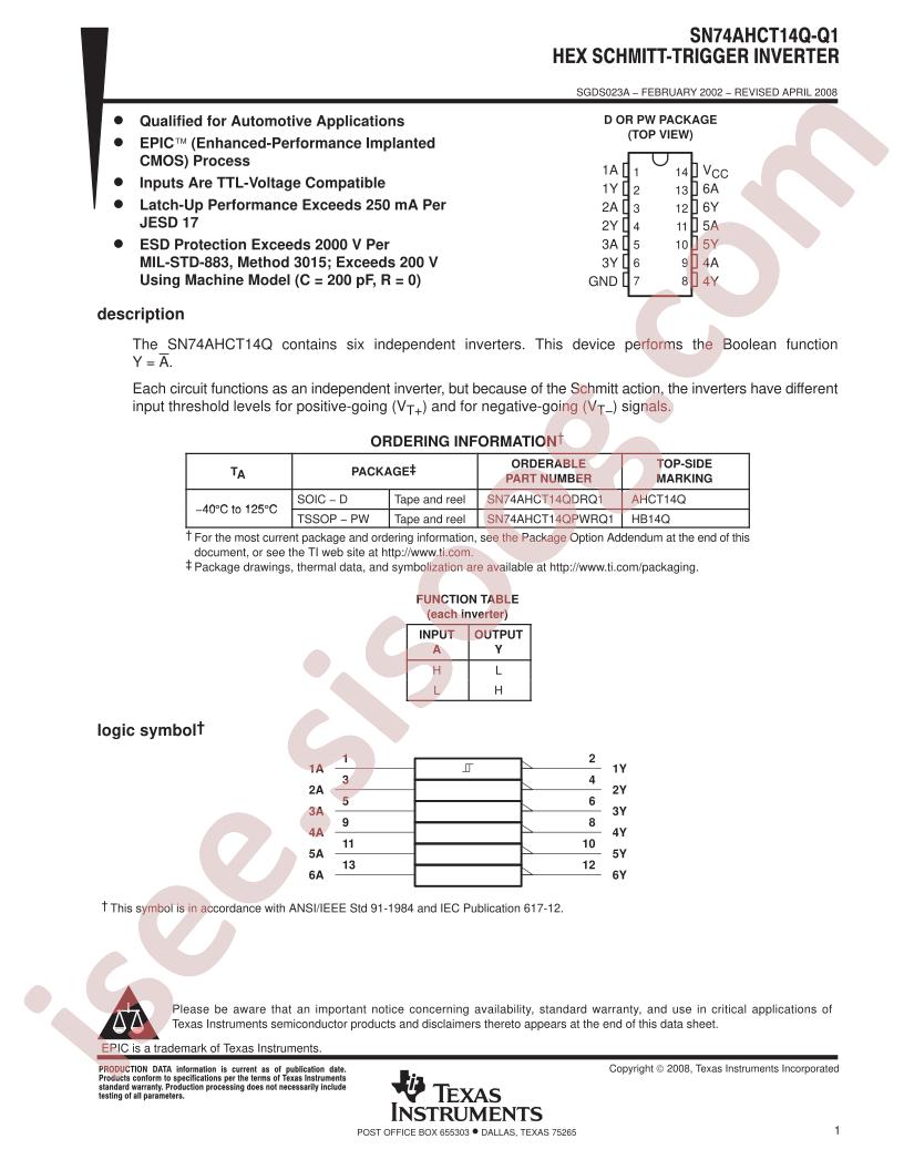 SN74AHCT14Q-Q1