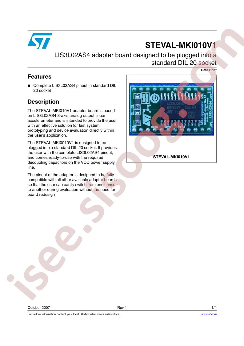 STEVAL-MKI010V1 Data Brief