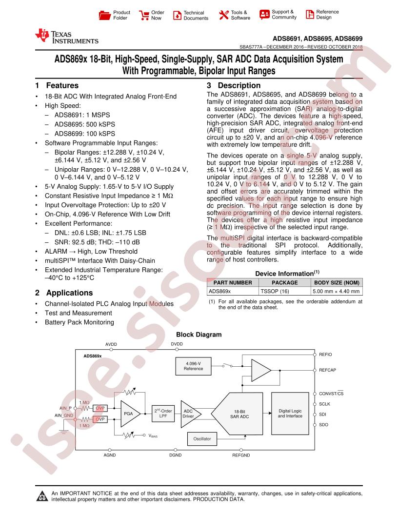 ADS8691, ADS8695, ADS8699 Datasheet