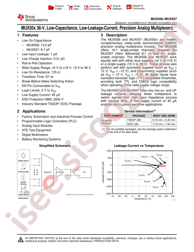 MUX506, MUX507 Datasheet