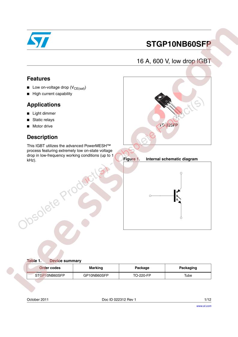 STGP10NB60SFP