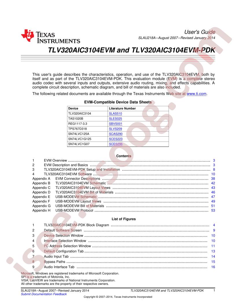 TLV320AIC3104EVM(-PDK) Guide