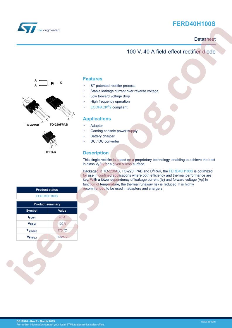FERD40H100S Datasheet