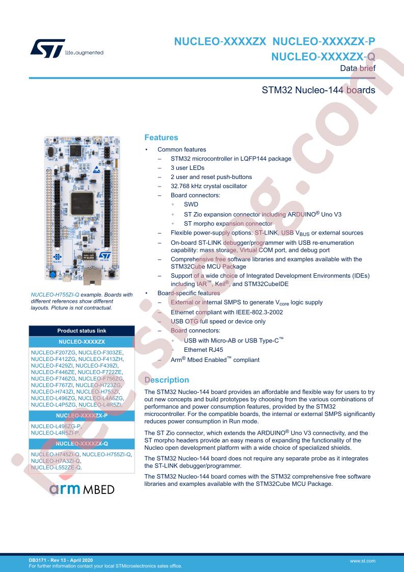 STM32 Nucleo-144 Boards Data Brief