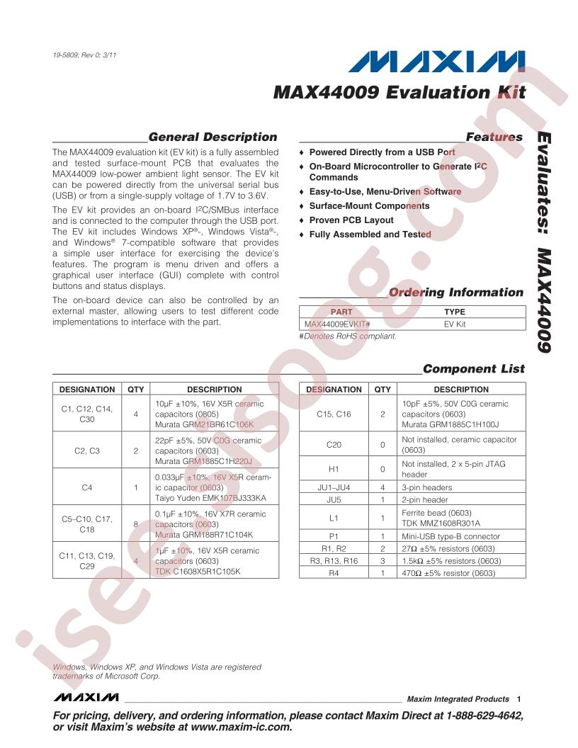MAX44009 Eval Kit