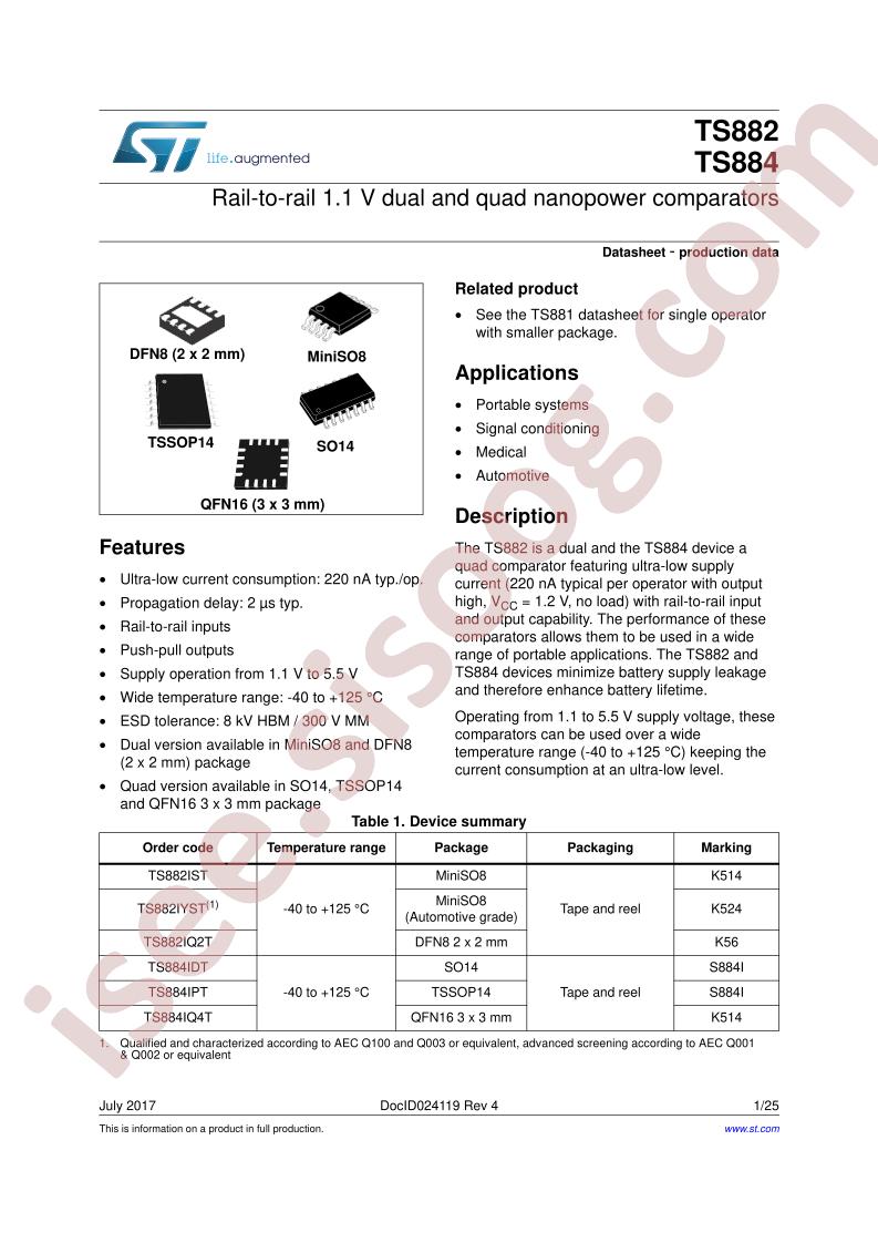 TS882, TS884 Datasheet