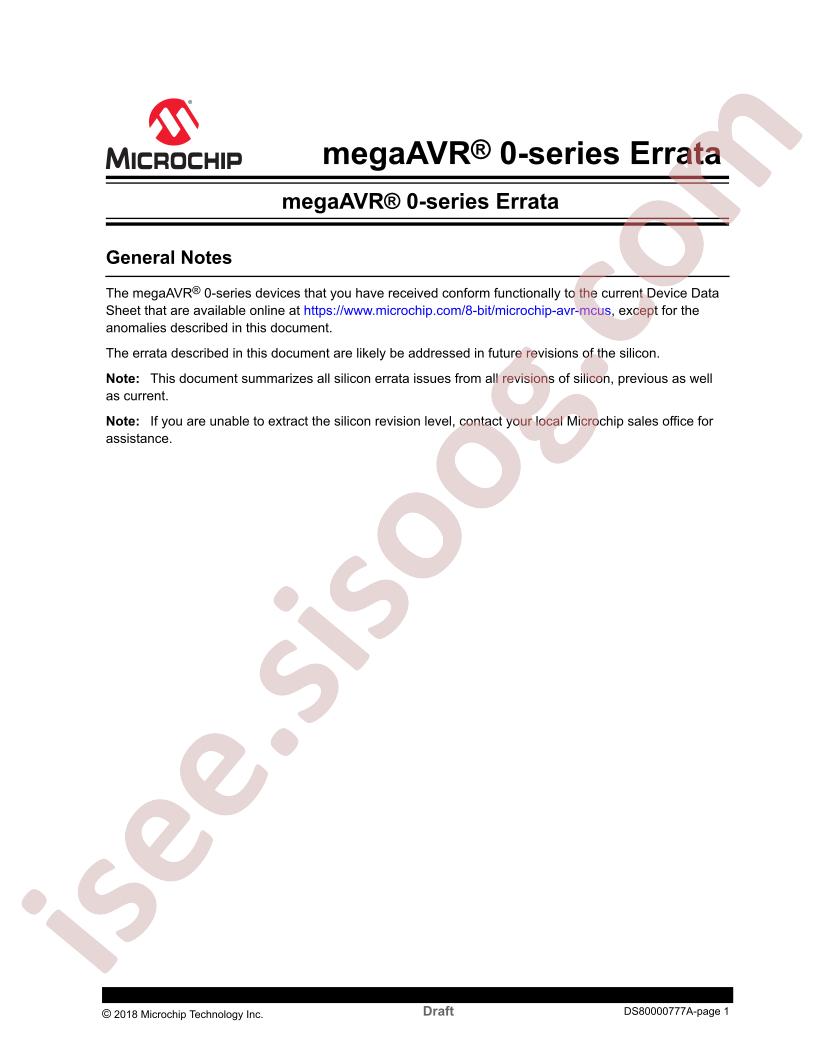 megaAVR® 0-series Errata