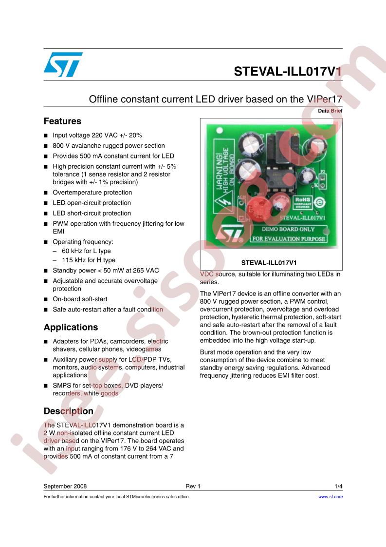 STEVAL-ILL017V1 Data Brief