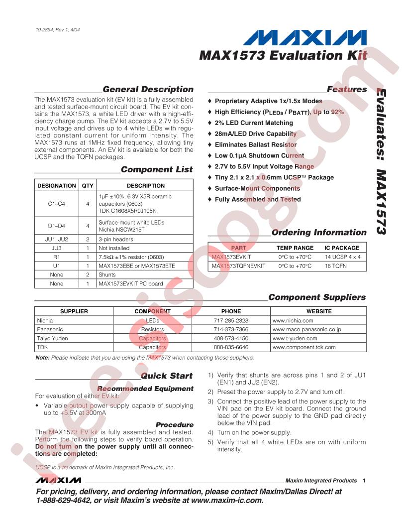 MAX1573 Evaluation Kit