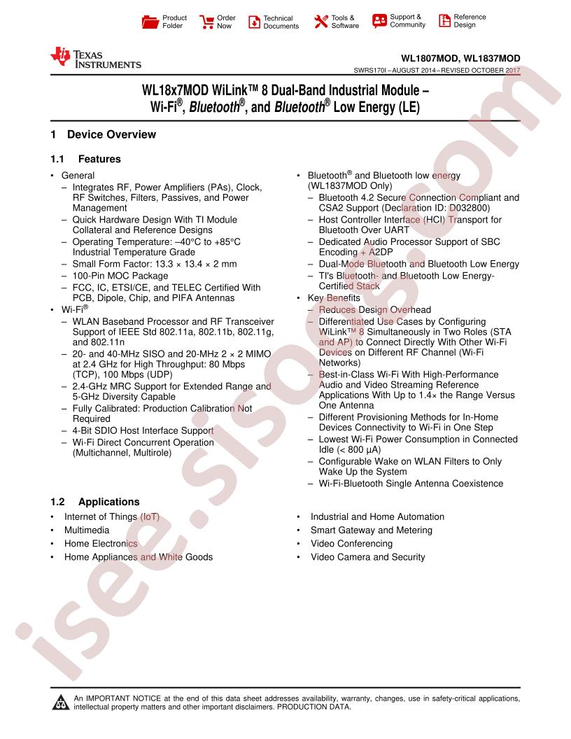 WL1807MOD, WL1837MOD Datasheet